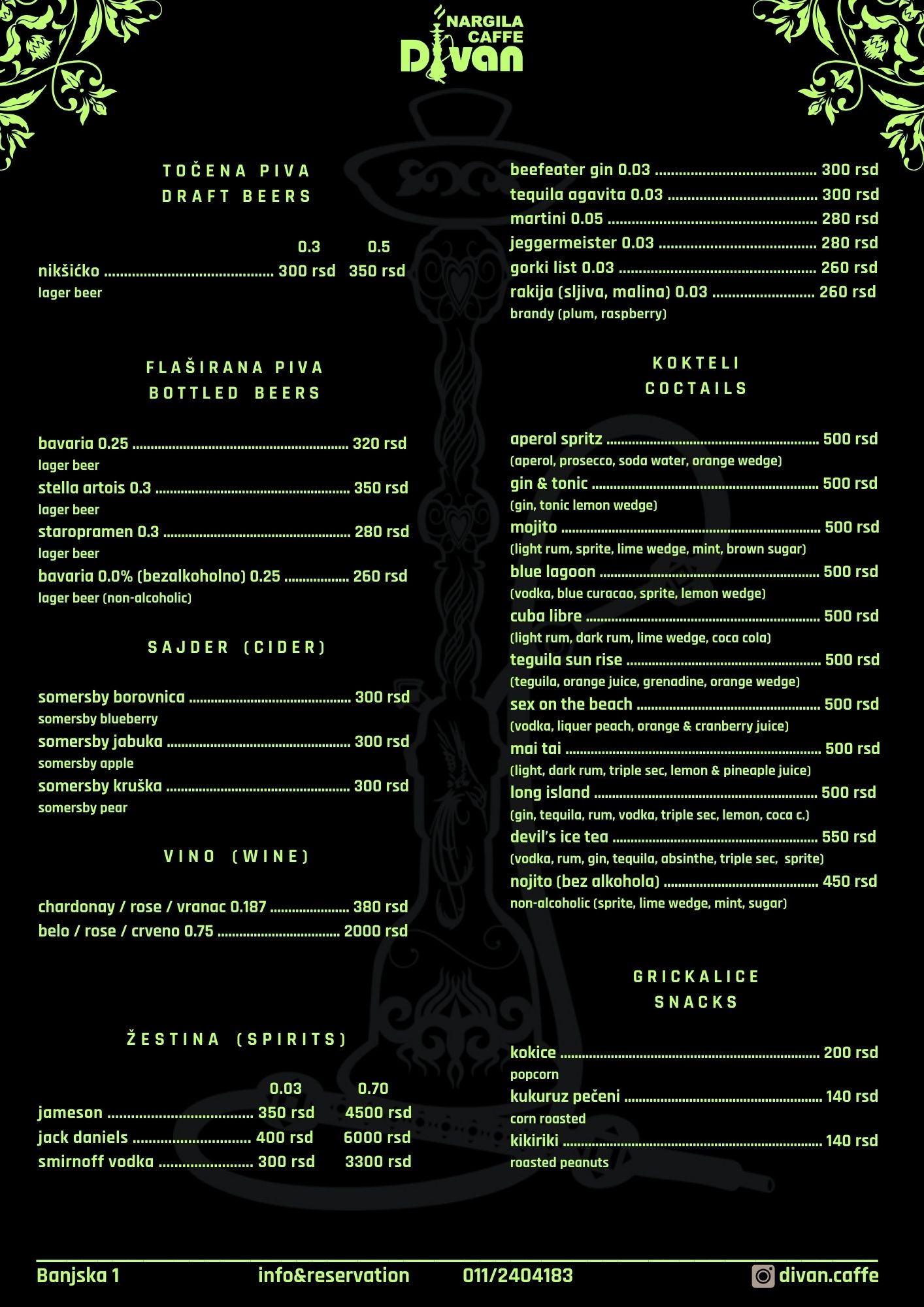 Divan - Menu
