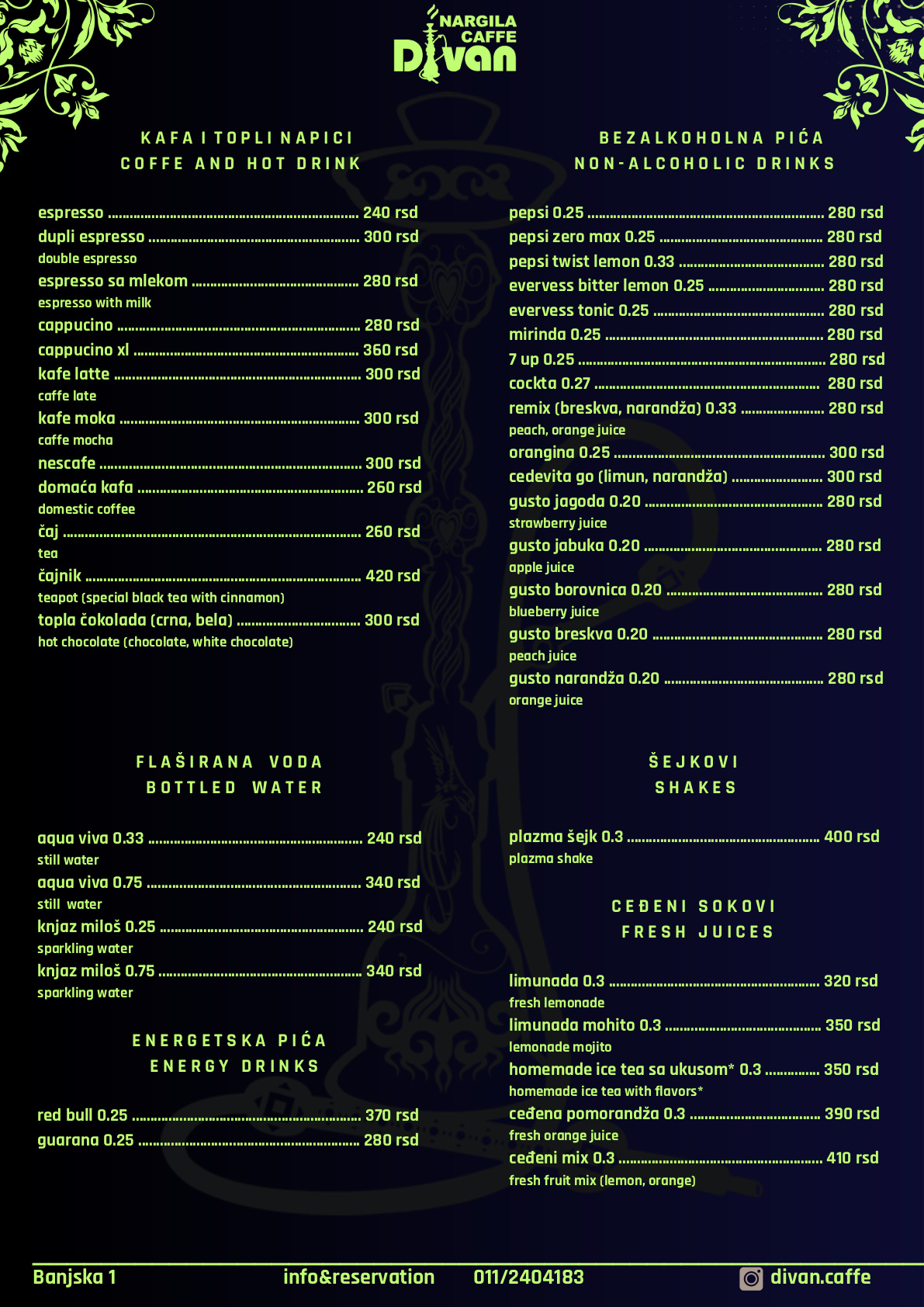 Divan - Menu