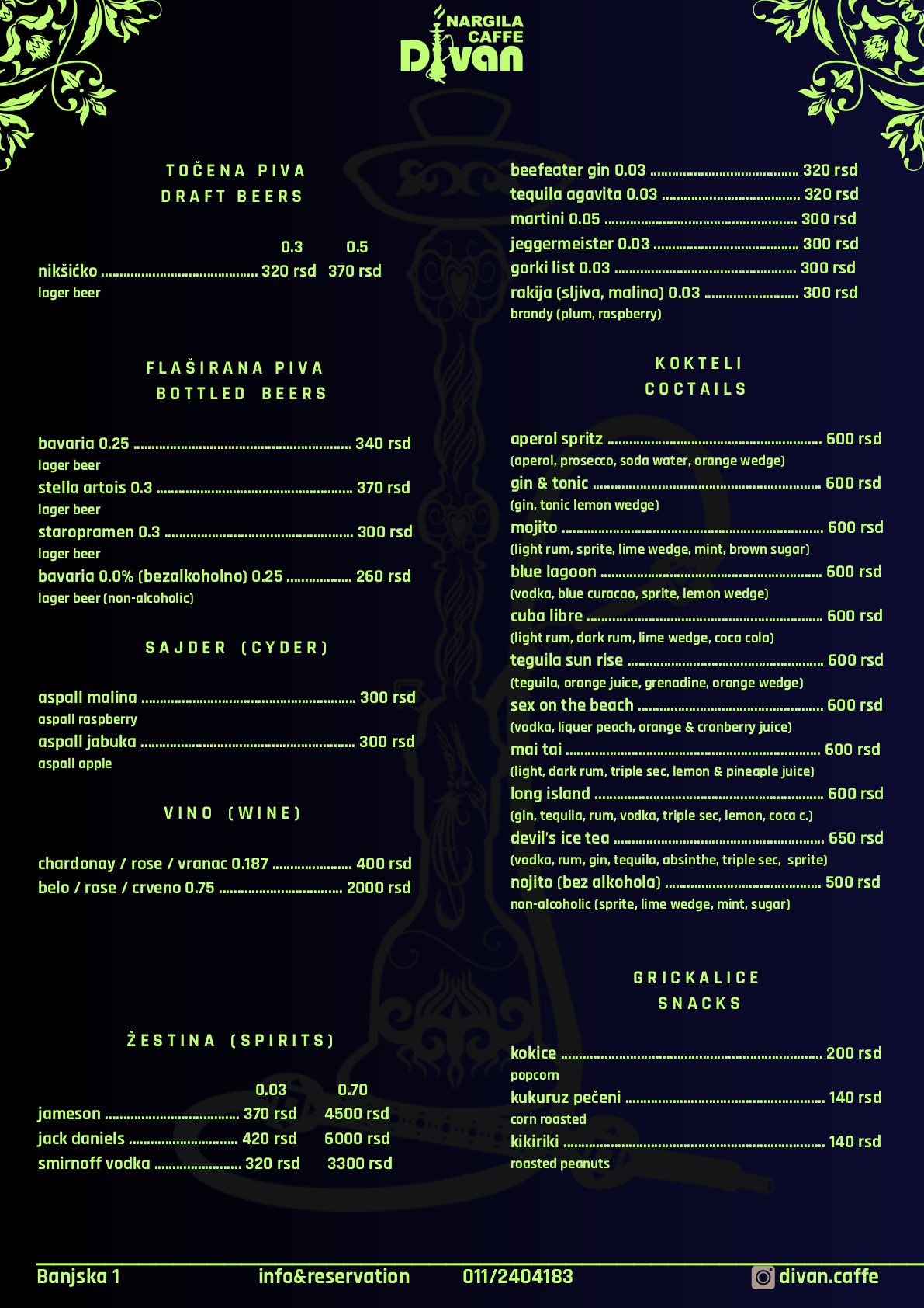 Divan - Menu