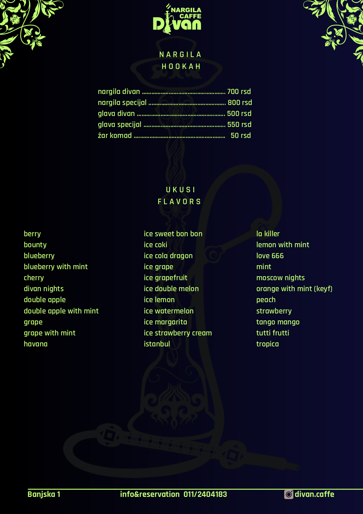 Divan - Menu